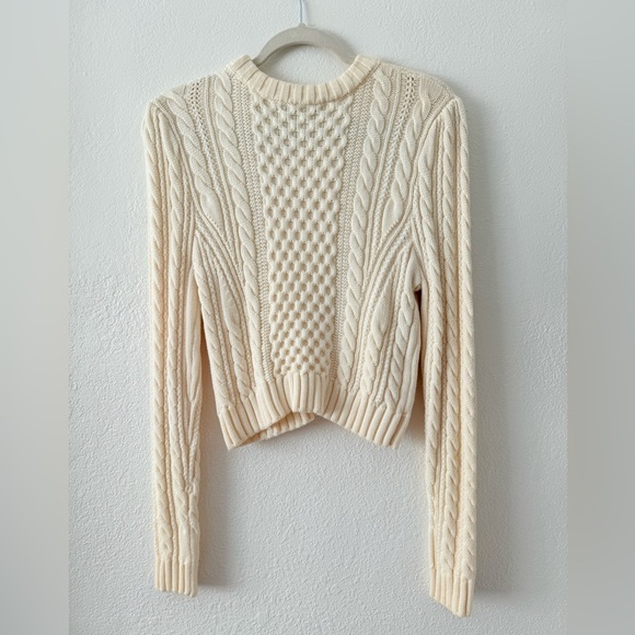Milly Ivory Cable Knit Pullover Crop Soft Wool Sweater Size L - Picture 7 of 12